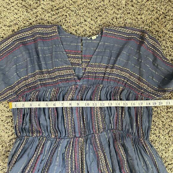 EN CRÈME Blue Colorful Metallic Tiered Sun Dress Tie‎ Tassel Sleeve Boho Sz S - Picture 9 of 11